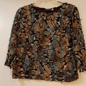 SNO SKINS Textured Blue and Brown Blouse, L